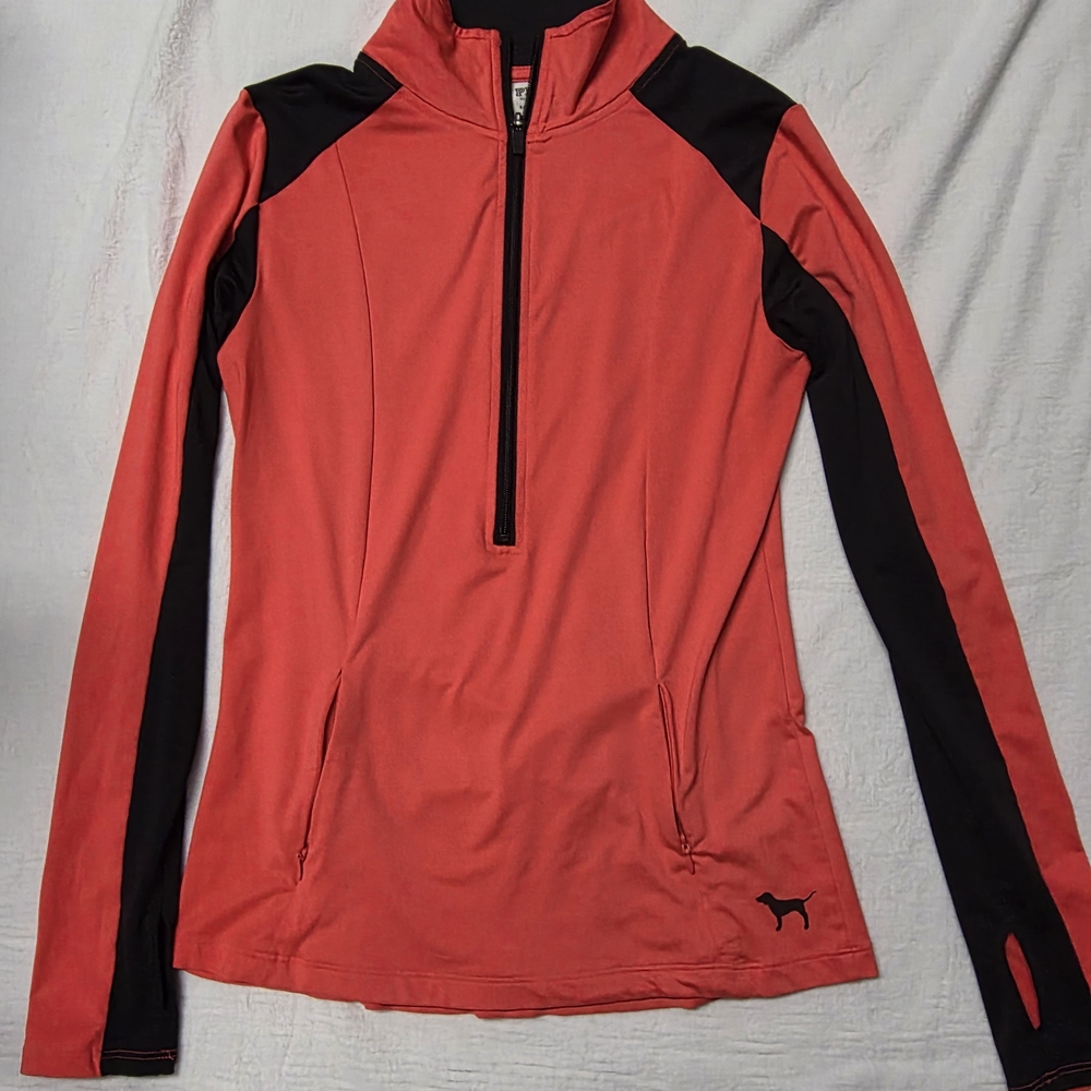 PINK Victoria's Secret Coral and Black Quarter-Zip Sweatshirt
